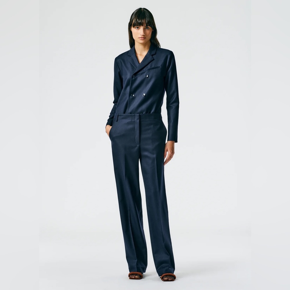 NWT Tibi Superfine Wool Flannel Rodney Straight Leg Trouser in Navy size 0